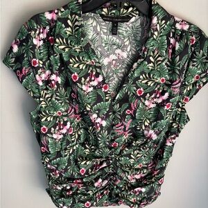 Floral tropical Green Top